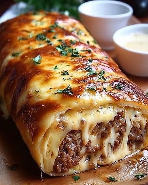 Rolada serowa z 400 g mielonej wołowiny i 1 rolki ciasta francuskiego